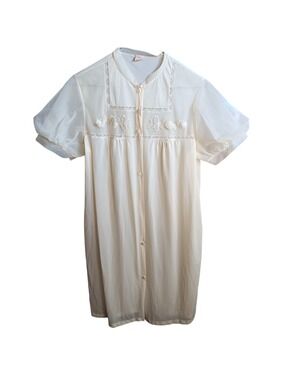 sz 34 Vintage 1960s Yellow Embroidered Peignoir Nightgown Texsheen